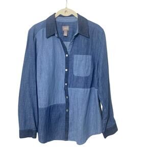 Chico's Getaway‎ Patch Denim Cotton Shirt. Size Chico's 1- SM